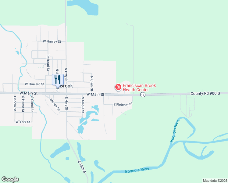 map of restaurants, bars, coffee shops, grocery stores, and more near 416 E Main St in Brook