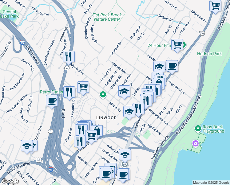 map of restaurants, bars, coffee shops, grocery stores, and more near 2417 Hammett Avenue in Fort Lee