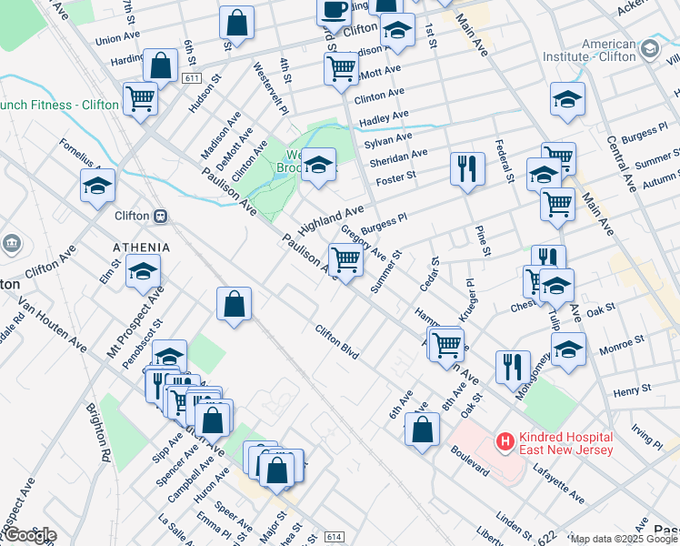 map of restaurants, bars, coffee shops, grocery stores, and more near 638 Paulison Avenue in Clifton
