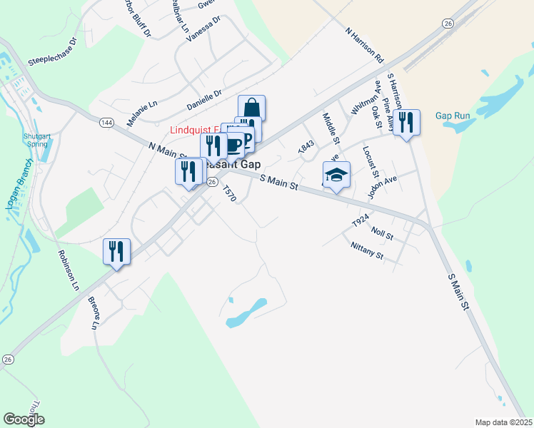 map of restaurants, bars, coffee shops, grocery stores, and more near 184 Thomas Lane in Pleasant Gap