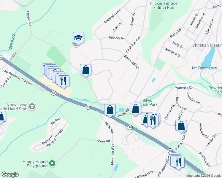 map of restaurants, bars, coffee shops, grocery stores, and more near 17 Sleepy Hollow Road in Denville