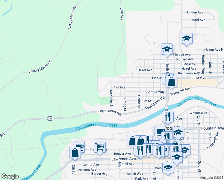 map of restaurants, bars, coffee shops, grocery stores, and more near 839 1st Avenue in Ellwood City