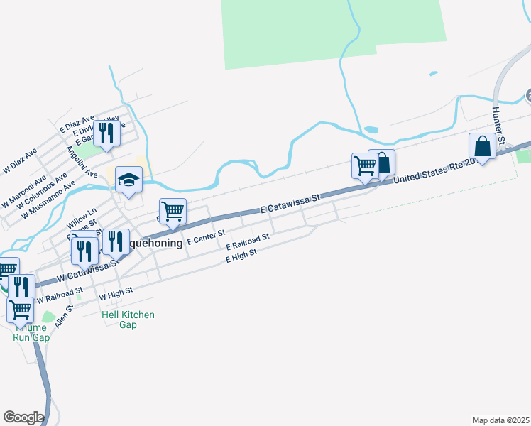 map of restaurants, bars, coffee shops, grocery stores, and more near 355 East Catawissa Street in Nesquehoning
