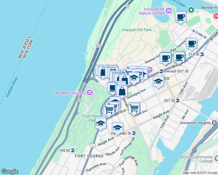 map of restaurants, bars, coffee shops, grocery stores, and more near in New York