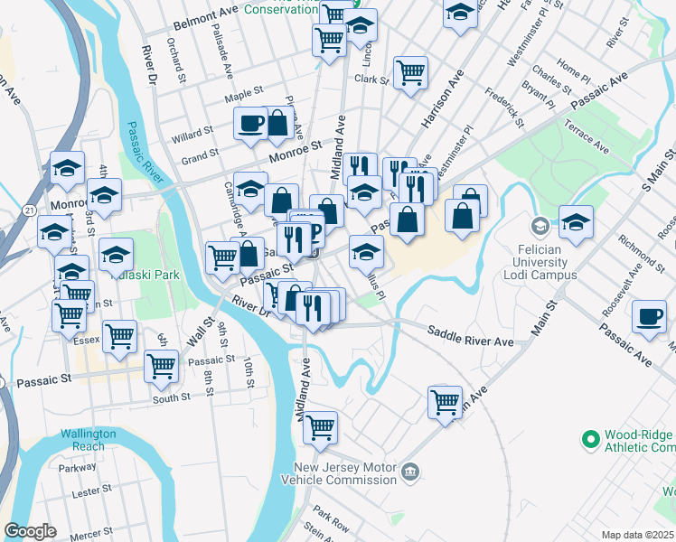 map of restaurants, bars, coffee shops, grocery stores, and more near in Garfield