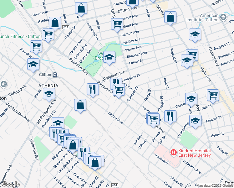 map of restaurants, bars, coffee shops, grocery stores, and more near 638 Paulison Avenue in Clifton
