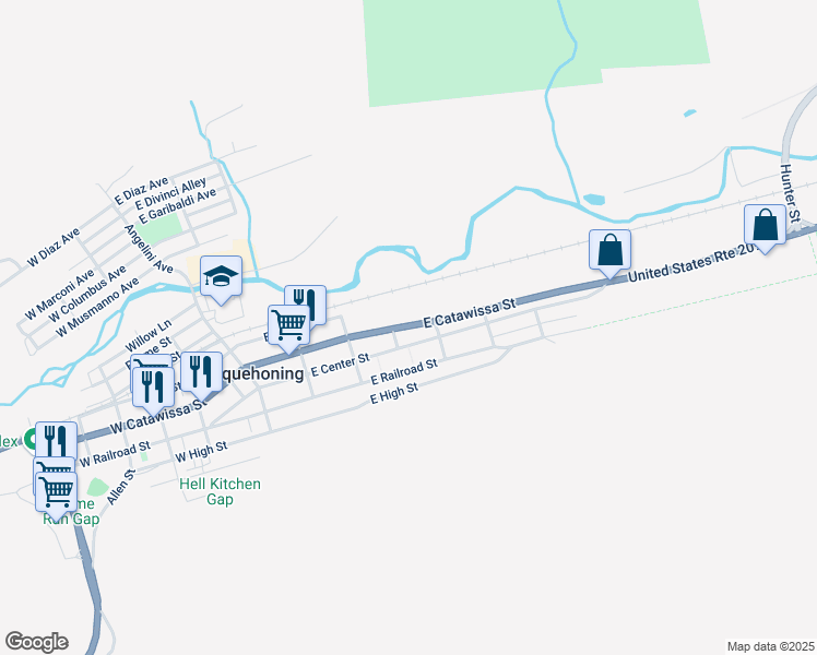map of restaurants, bars, coffee shops, grocery stores, and more near 355 East Catawissa Street in Nesquehoning