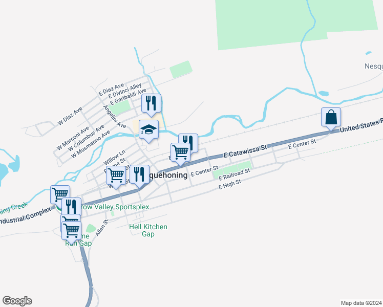 map of restaurants, bars, coffee shops, grocery stores, and more near 125 East Mill Street in Nesquehoning