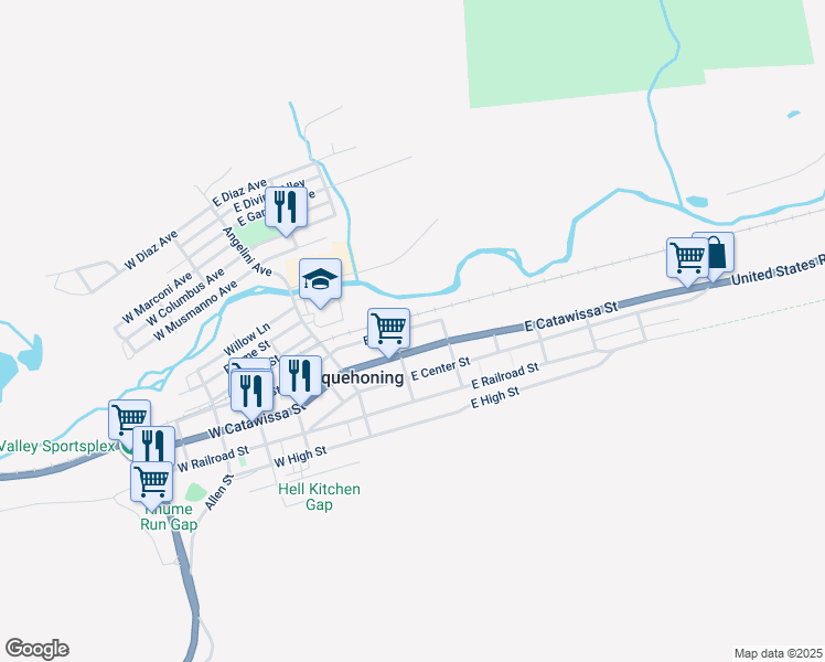 map of restaurants, bars, coffee shops, grocery stores, and more near 125 East Mill Street in Nesquehoning