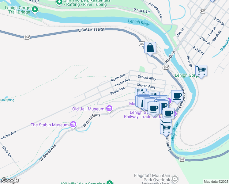 map of restaurants, bars, coffee shops, grocery stores, and more near South Avenue in Jim Thorpe