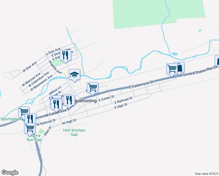 map of restaurants, bars, coffee shops, grocery stores, and more near 202 East Catawissa Street in Nesquehoning