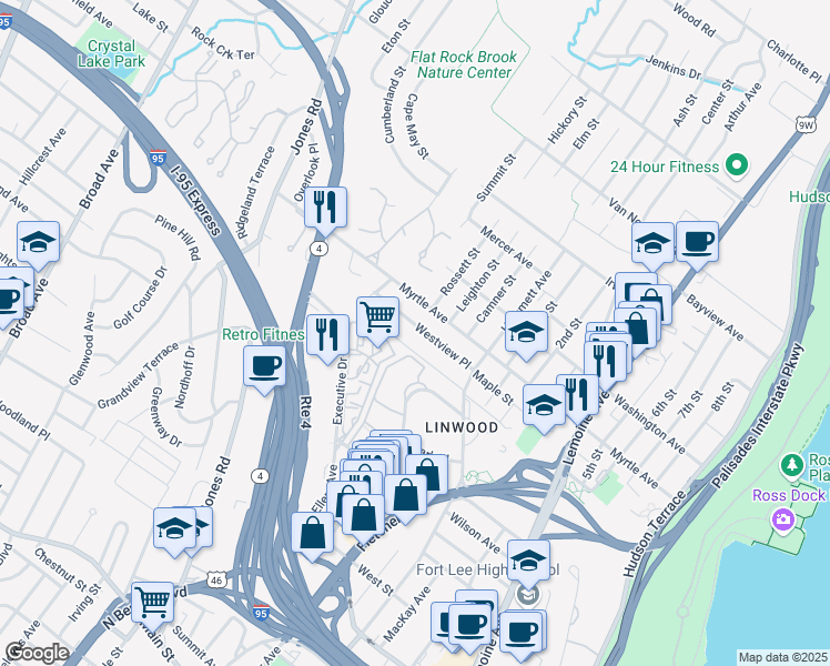 map of restaurants, bars, coffee shops, grocery stores, and more near 456 Westview Place in Fort Lee