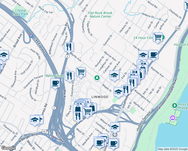 map of restaurants, bars, coffee shops, grocery stores, and more near 485 Westview Place in Fort Lee