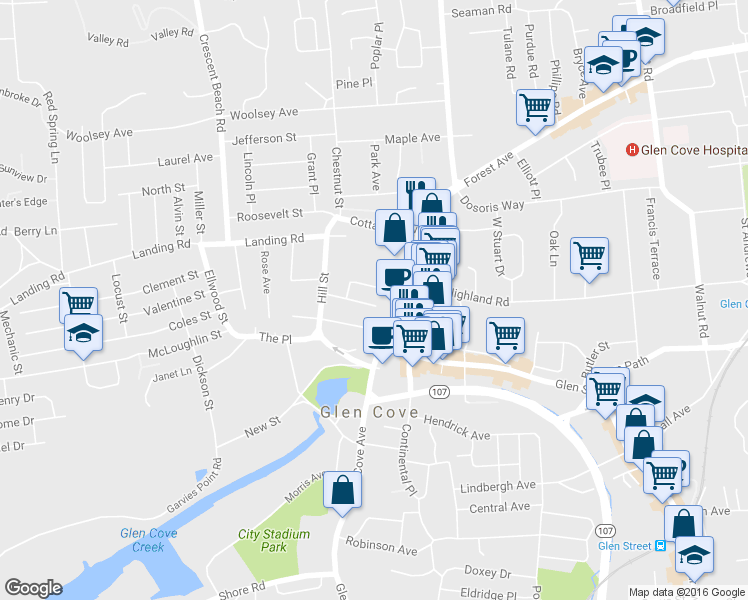 map of restaurants, bars, coffee shops, grocery stores, and more near 29 Austral Avenue in Glen Cove