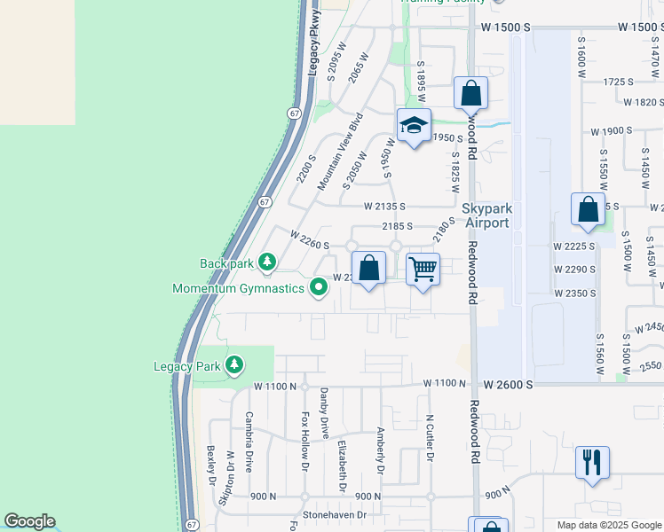 map of restaurants, bars, coffee shops, grocery stores, and more near 2304 South 2060 West in Woods Cross