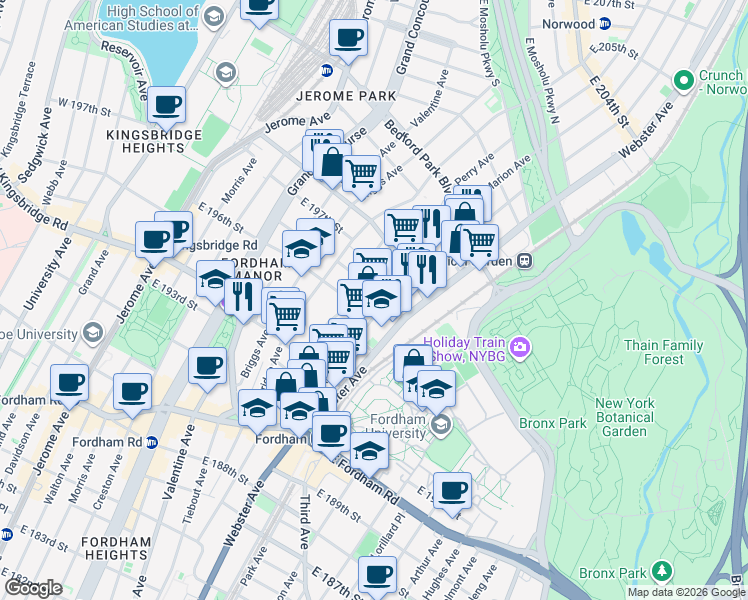 map of restaurants, bars, coffee shops, grocery stores, and more near 2738 Marion Avenue in The Bronx