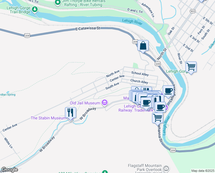 map of restaurants, bars, coffee shops, grocery stores, and more near 446 South Avenue in Jim Thorpe