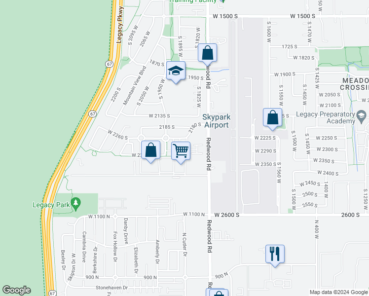 map of restaurants, bars, coffee shops, grocery stores, and more near 2286 South 1875 West in Woods Cross