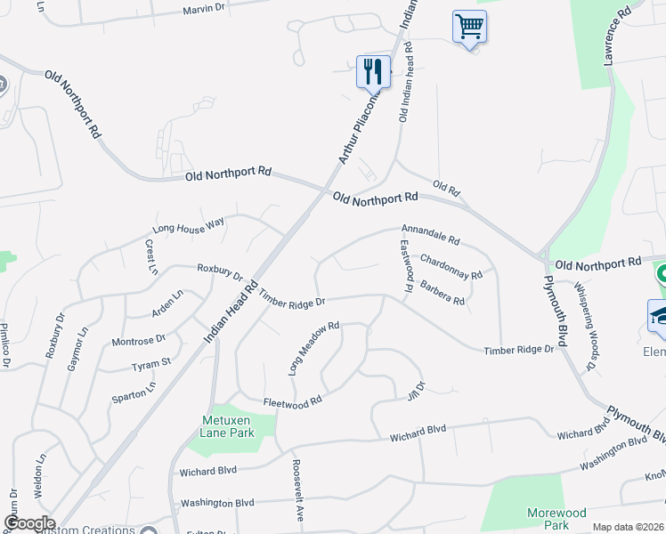 map of restaurants, bars, coffee shops, grocery stores, and more near 3 Dunlop Court in Commack