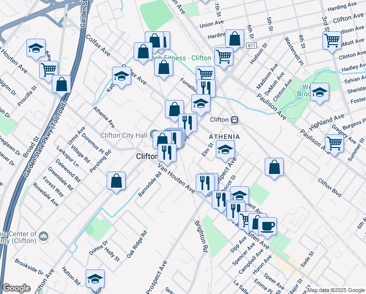 map of restaurants, bars, coffee shops, grocery stores, and more near 847 Clifton Avenue in Clifton