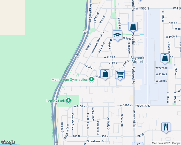 map of restaurants, bars, coffee shops, grocery stores, and more near 2306 South 2090 West in Woods Cross