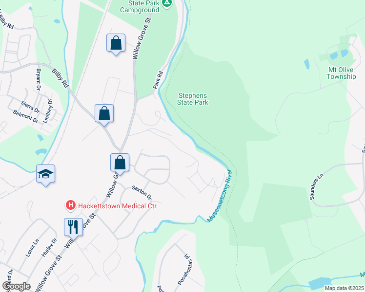 map of restaurants, bars, coffee shops, grocery stores, and more near 8 The Trail in Hackettstown