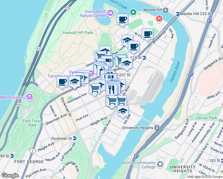 map of restaurants, bars, coffee shops, grocery stores, and more near in New York
