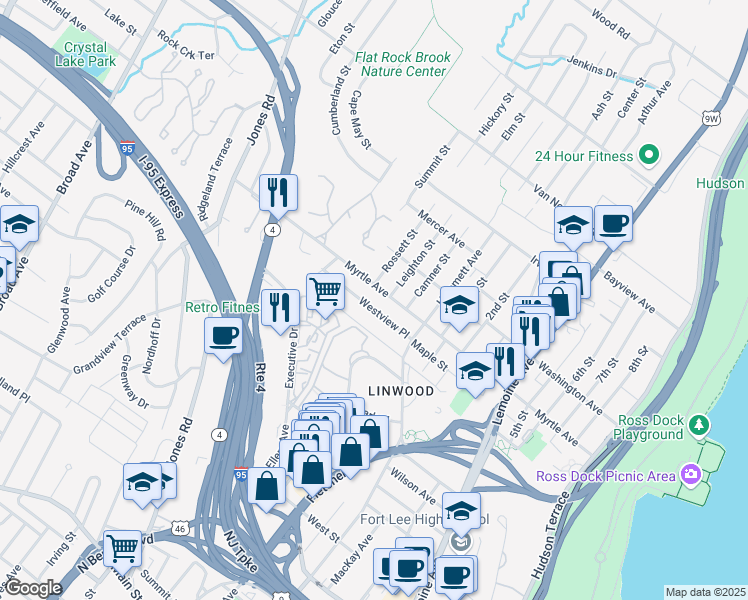 map of restaurants, bars, coffee shops, grocery stores, and more near 456 Westview Place in Fort Lee