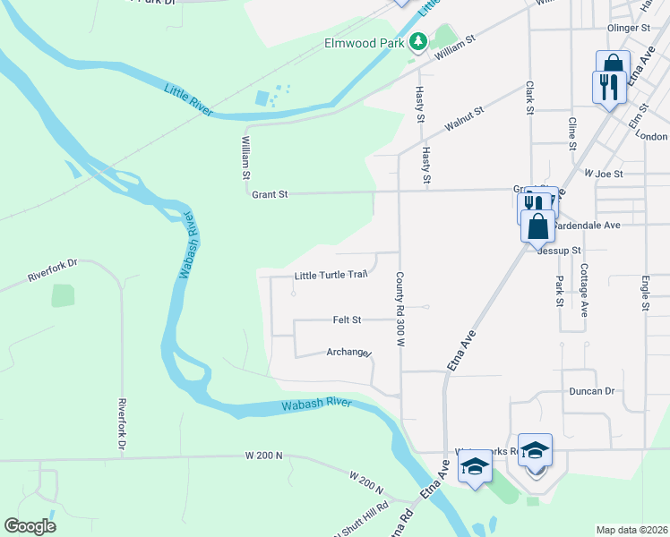 map of restaurants, bars, coffee shops, grocery stores, and more near 2030 Little Turtle Trail in Huntington