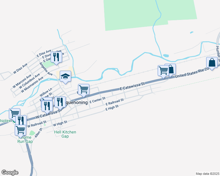 map of restaurants, bars, coffee shops, grocery stores, and more near 258 E Catawissa St in Nesquehoning