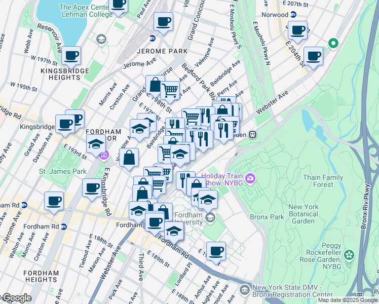 map of restaurants, bars, coffee shops, grocery stores, and more near 2764 Decatur Avenue in Bronx