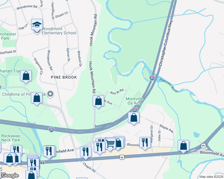 map of restaurants, bars, coffee shops, grocery stores, and more near 4 Roe Ri Road in Montville