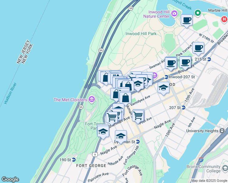 map of restaurants, bars, coffee shops, grocery stores, and more near in New York