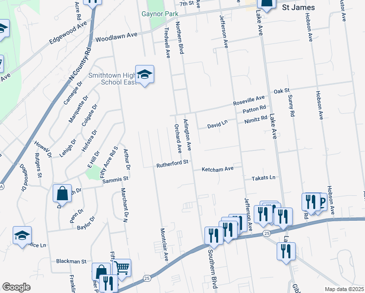 map of restaurants, bars, coffee shops, grocery stores, and more near 20 Arlington Avenue in Saint James