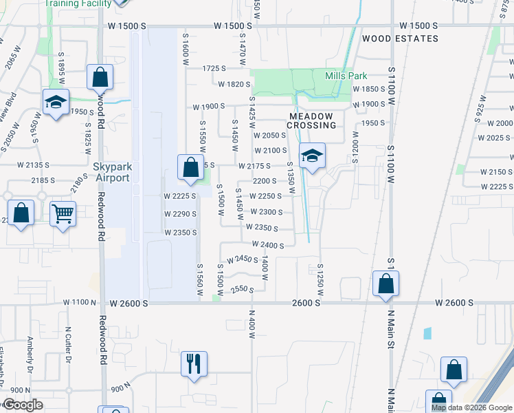 map of restaurants, bars, coffee shops, grocery stores, and more near 1446 West 2300 South in Woods Cross