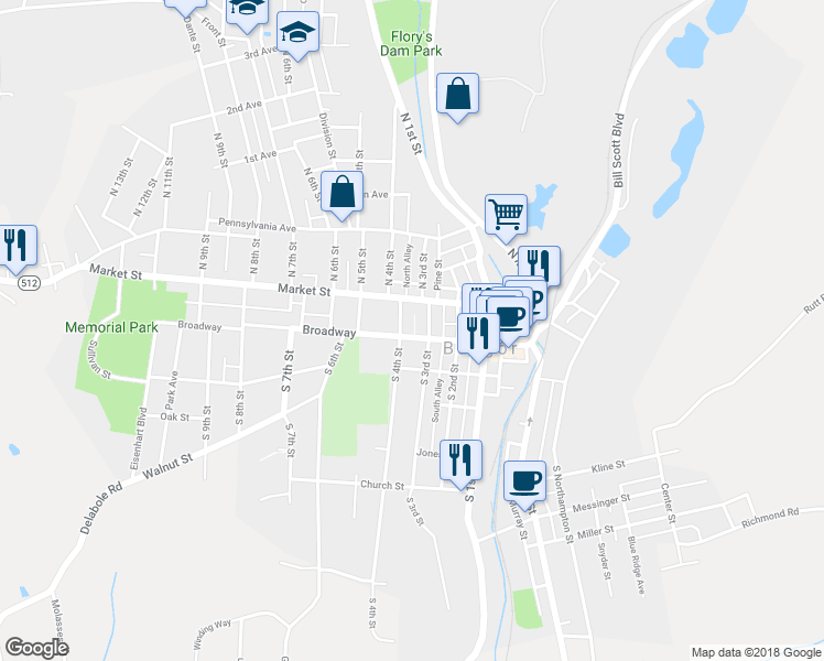 map of restaurants, bars, coffee shops, grocery stores, and more near 325 Broadway in Bangor