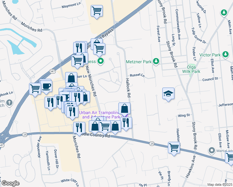 map of restaurants, bars, coffee shops, grocery stores, and more near 95 Symphony Drive in Lake Grove
