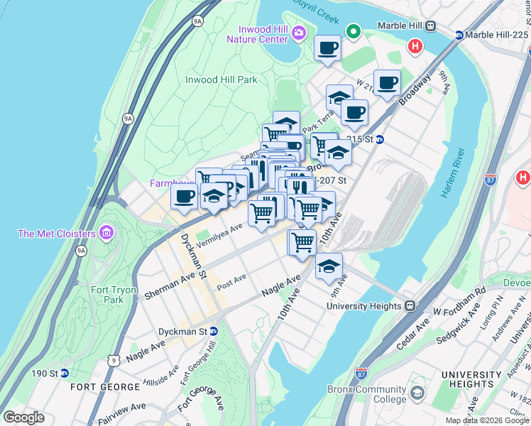 map of restaurants, bars, coffee shops, grocery stores, and more near in New York