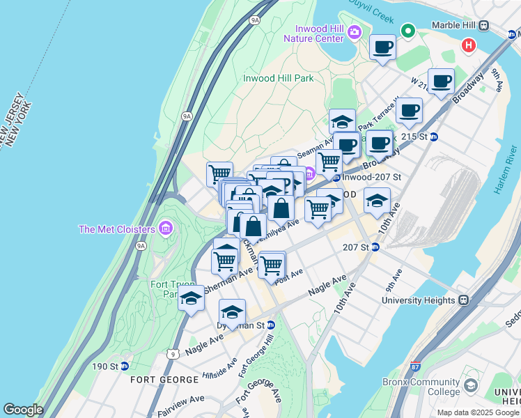 map of restaurants, bars, coffee shops, grocery stores, and more near in New York
