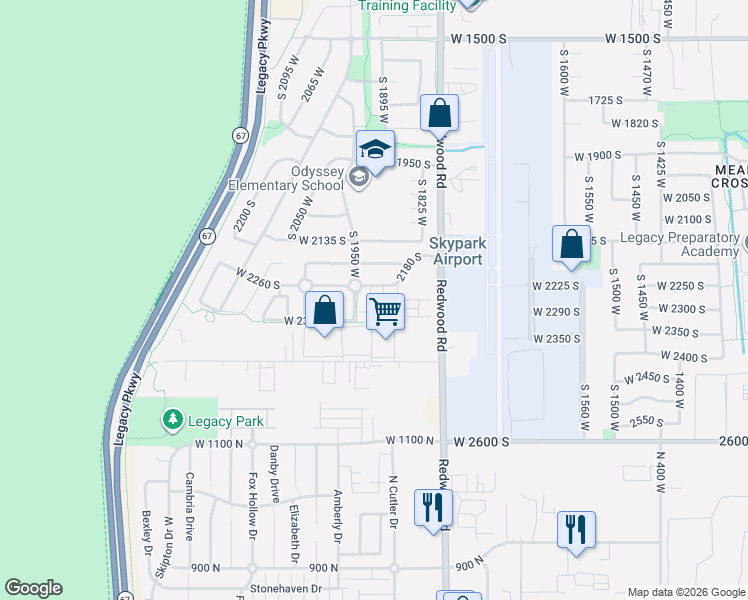 map of restaurants, bars, coffee shops, grocery stores, and more near 2277 South 1925 West in Woods Cross