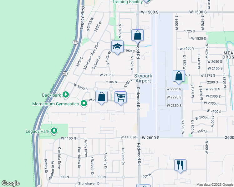 map of restaurants, bars, coffee shops, grocery stores, and more near 2277 South 1925 West in Woods Cross