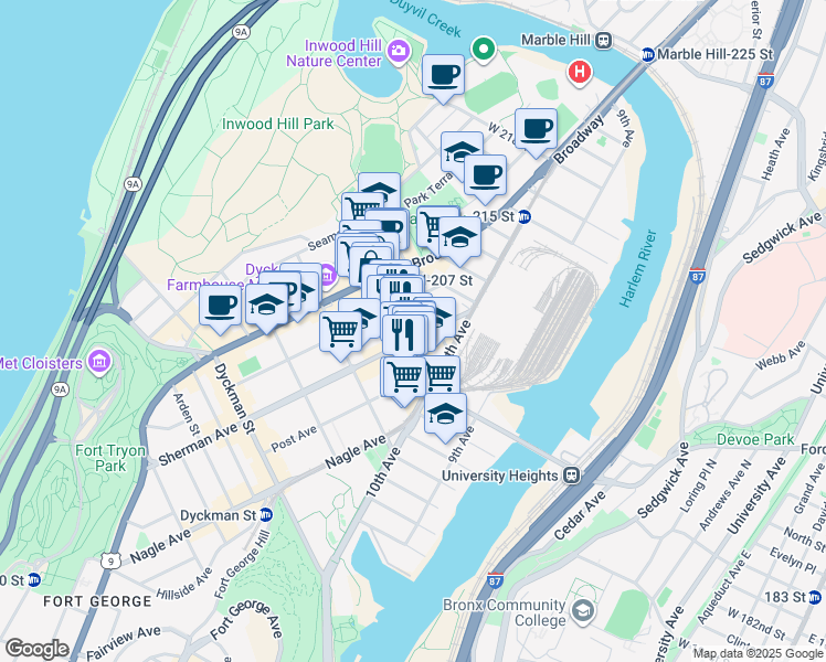 map of restaurants, bars, coffee shops, grocery stores, and more near in New York