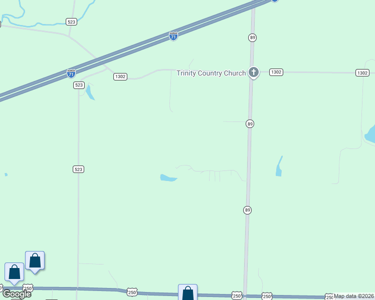 map of restaurants, bars, coffee shops, grocery stores, and more near 1346 Ohio 89 in Ashland