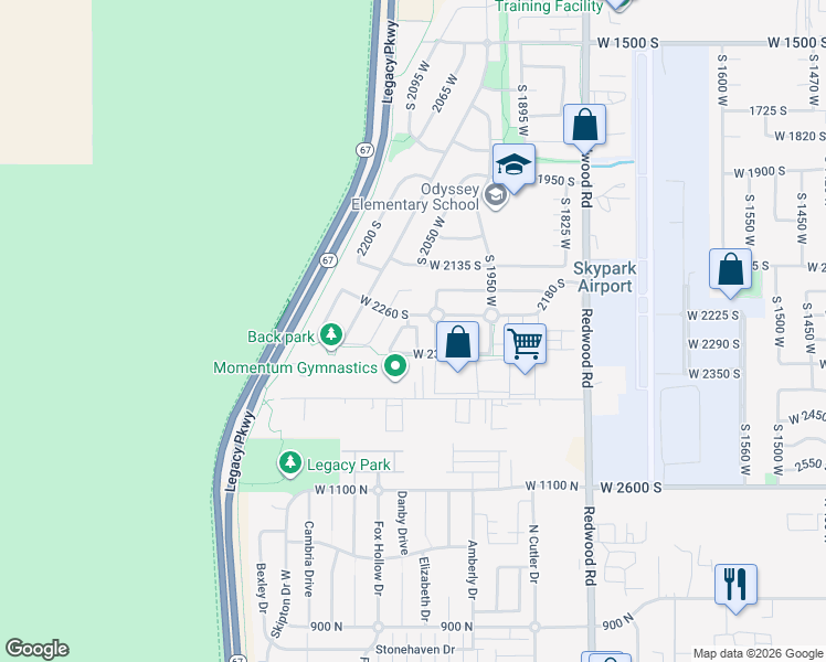 map of restaurants, bars, coffee shops, grocery stores, and more near 2292 South 2060 West in Woods Cross