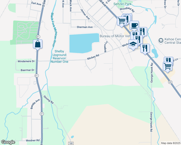 map of restaurants, bars, coffee shops, grocery stores, and more near 28 Riverbend Drive in Shelby