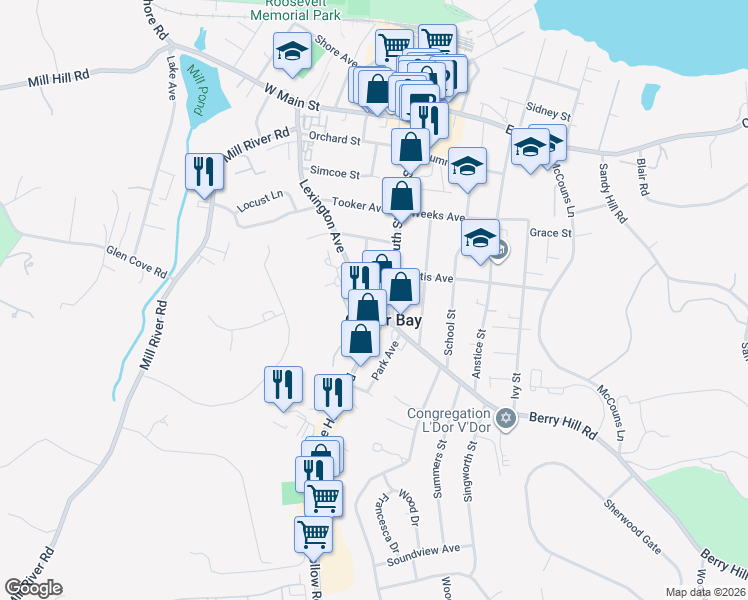 map of restaurants, bars, coffee shops, grocery stores, and more near in Oyster Bay