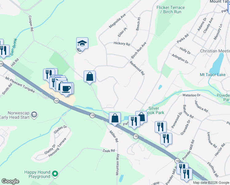 map of restaurants, bars, coffee shops, grocery stores, and more near 17 Sleepy Hollow Road in Denville