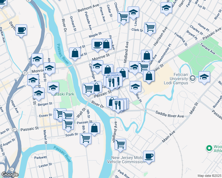 map of restaurants, bars, coffee shops, grocery stores, and more near in Garfield