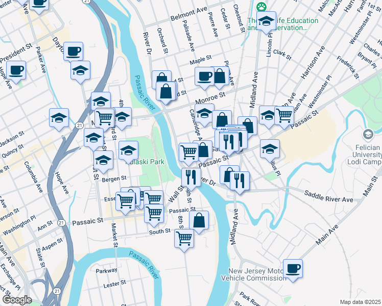map of restaurants, bars, coffee shops, grocery stores, and more near 16 Bloomingdale Avenue in Garfield