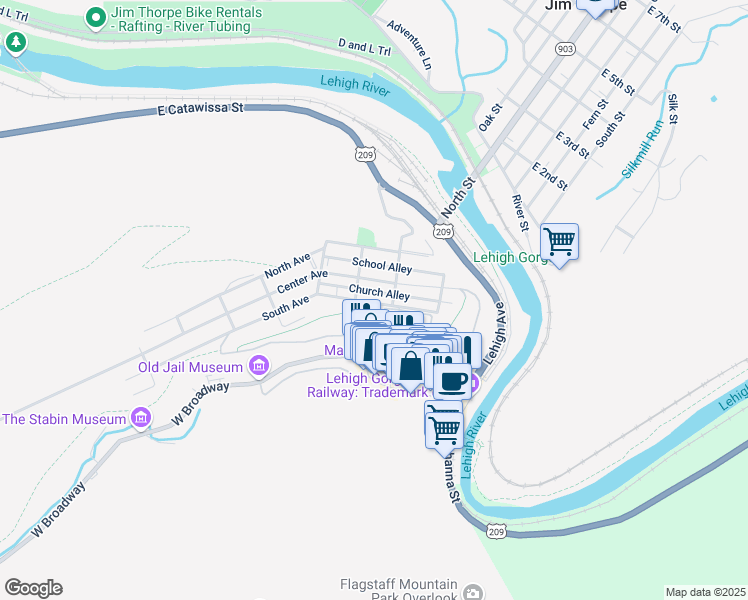 map of restaurants, bars, coffee shops, grocery stores, and more near 226 Jamestown Drive in Lehighton
